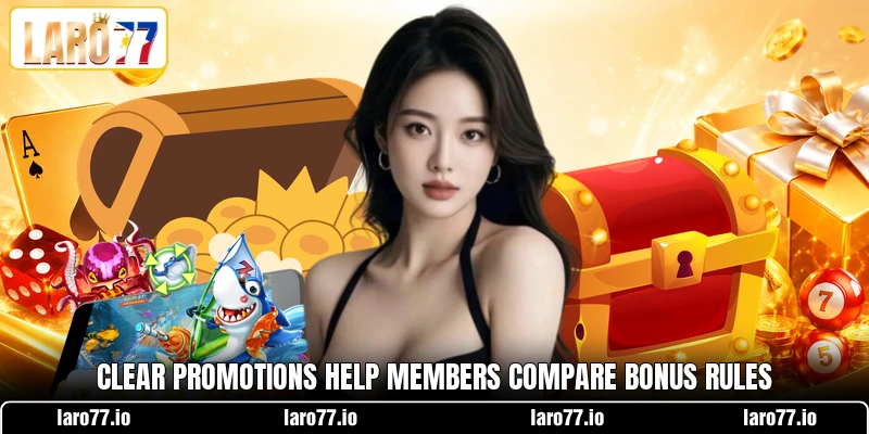 Clear promotions help members compare bonus rules Clear promotions help members compare bonus rules