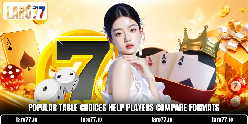 Popular table choices help players compare formats Popular table choices help players compare formats